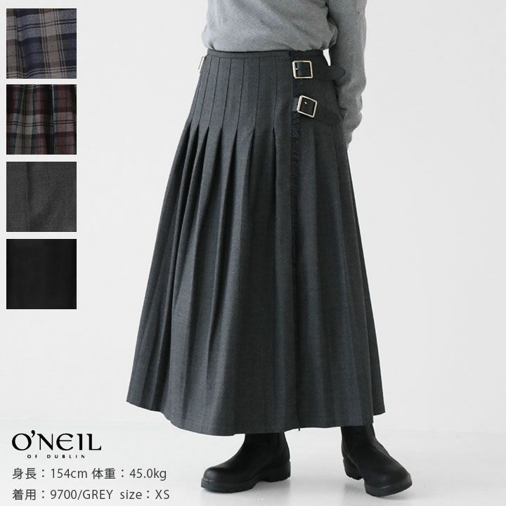 O'NEIL of DUBLIN(オニール・オブ・ダブリン) WORSTED WOOL LOW WAIST PLEATS WRAP SKIRT(NOD0853)