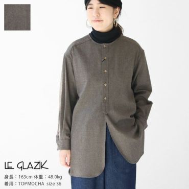 Le glazik(ル グラジック) ギャザーノーカラーシャツ SOLID(LG