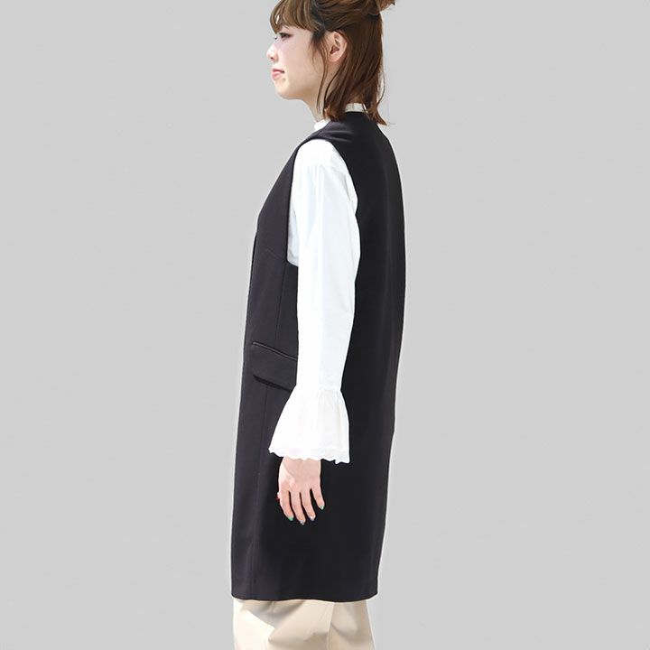 BALLSEY◆ジレベスト/36/--/NVY/無地/11-07-32-07133 Ballsey(ボールジィ) ドライアムンゼン クルーネックロングジレ