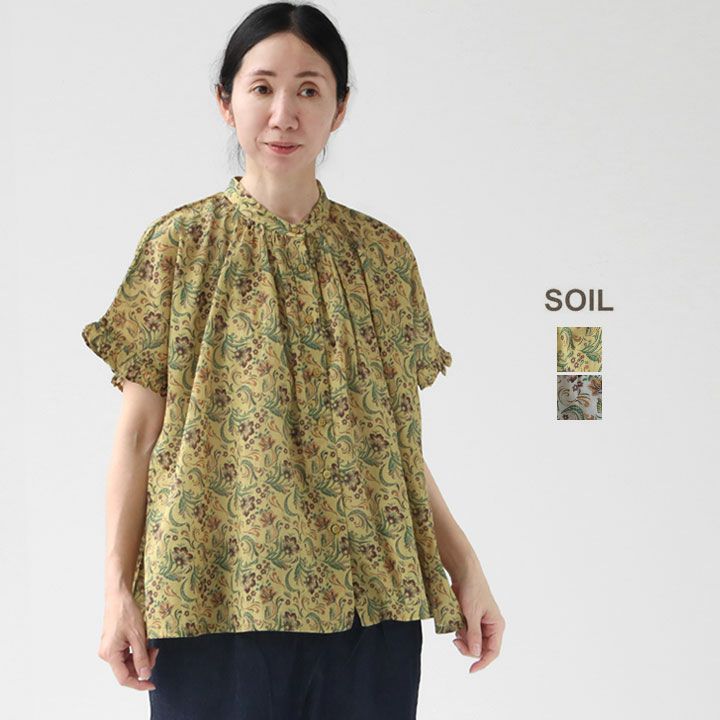 SOIL(ソイル) ペーズリーフラワープリント バンドカラーフリル