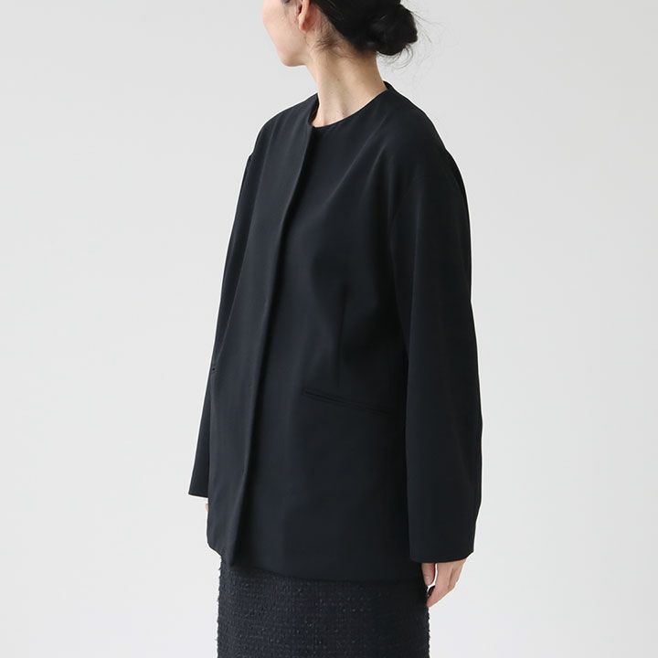 ボールジー　ウールジャージーセットアップ　ノーカラージャケット　スカートスーツ Ballsey(ボールジィ) ジョーゼットジャージー ノーカラー