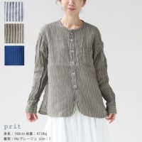 PRIT(プリット) フレンチリネンストライプ バンドカラーワイドシャツ(P81423)