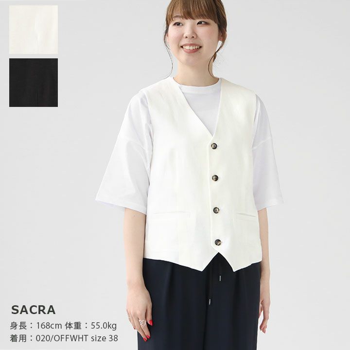 SACRA リネンジレ SACRA（サクラ） ジレ リネン ノーカラー 125107061 日本製 正規品