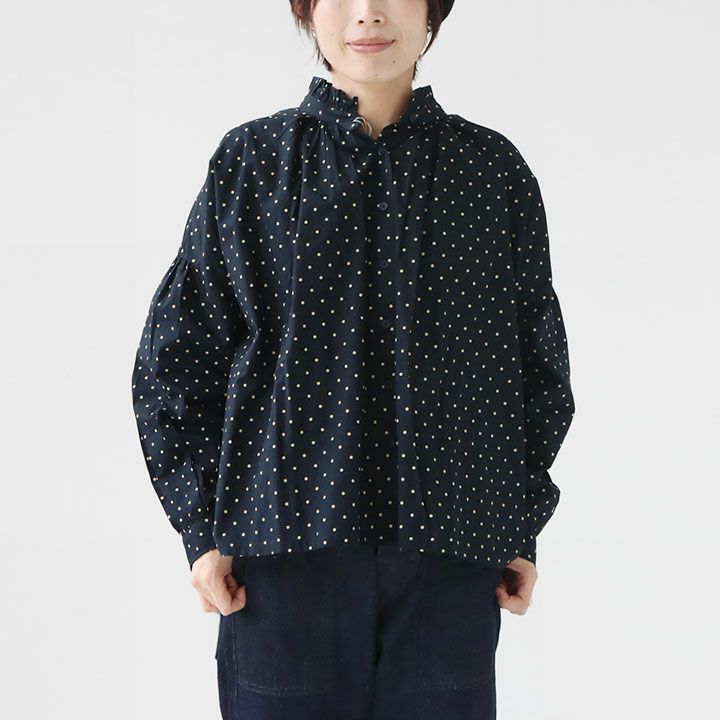 SOIL(ソイル) 40'S ポプリン ドットプリント フリルカラーシャツ