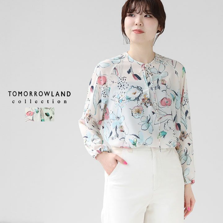 TOMORROWLAND collectionドゥーブルフラワープリントブラウス ドゥーブルフラワープリント ラッフルカラーブラウス