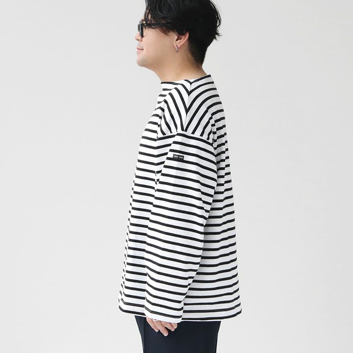 【やさまる】長袖ドロップショルダー 白✕黒　セントジェームス SAINT JAMES セントジェームス OUESSANT LOOSE 長袖ドロップショルダー