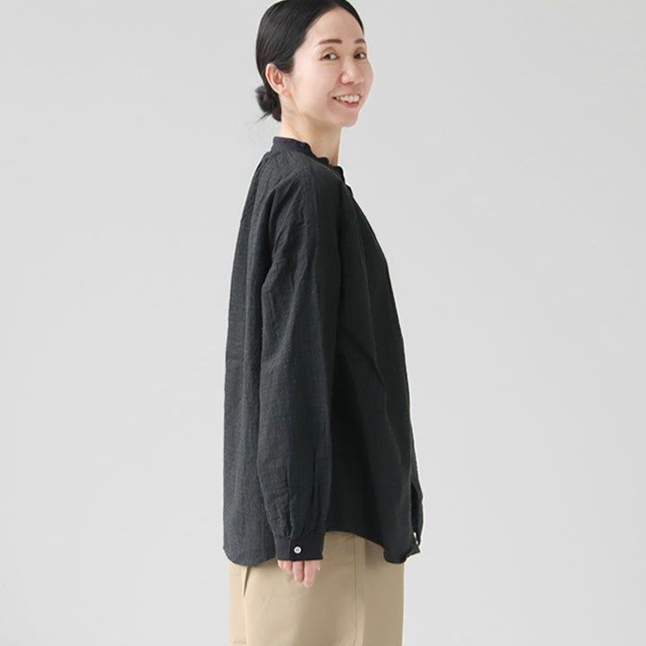 prit プリット クレリックギャザーブラウス P81526 PRIT(プリット) 綿麻シャドウチェック クレリックギャザー