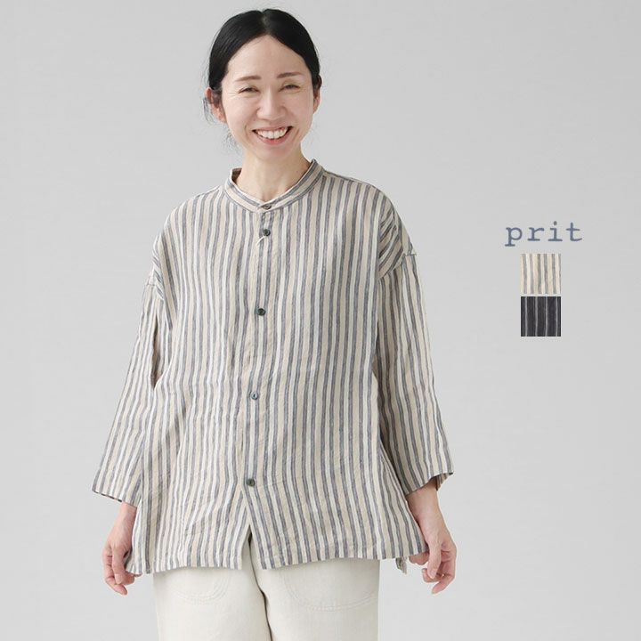 prit ストライプ 半袖シャツ prit（プリット）の「[ prit ] コットンリネンストライプ 2way