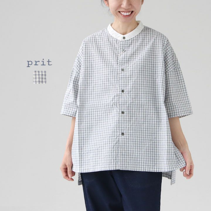 prit プリット　ホワイト　ノーカラービッグシャツ　size F 楽天市場】prit(プリット)フレンチリネンキャンバス5分袖