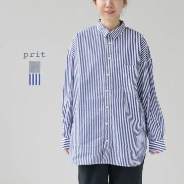 〘新品/未使用〙prit 　スタンドネック半袖オーバーシャツ　日本製 楽天市場】PRIT(プリット)強撚リネンストライプ スタンドカラー