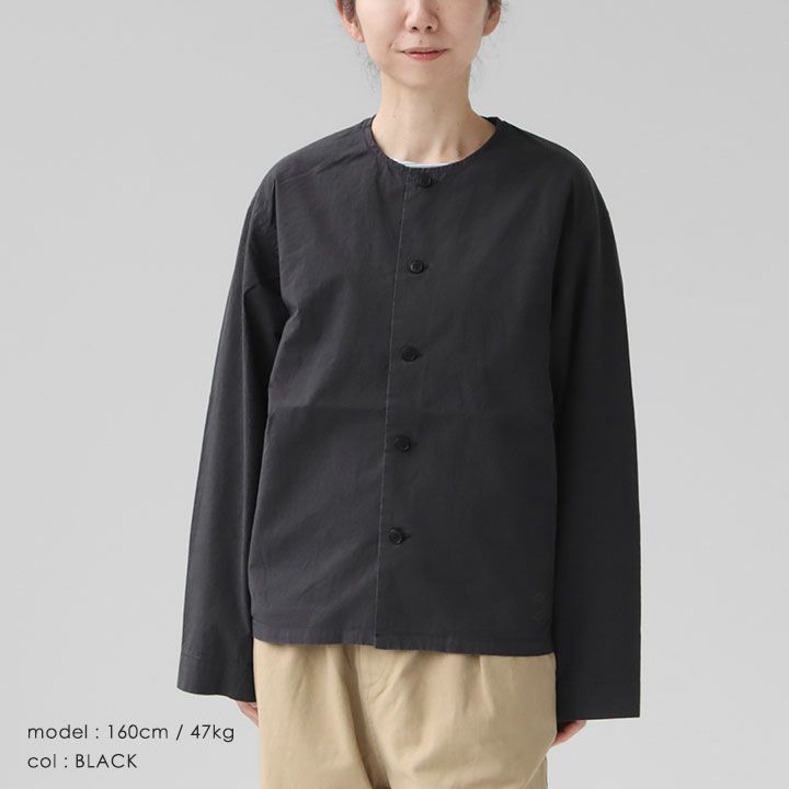 【clover♧】希少　otii オティ　コットンシャツ　ブルゾン　黒 ORCIVAL オーシバル｜コットンツイル ノーカラーシャツブルゾン OR