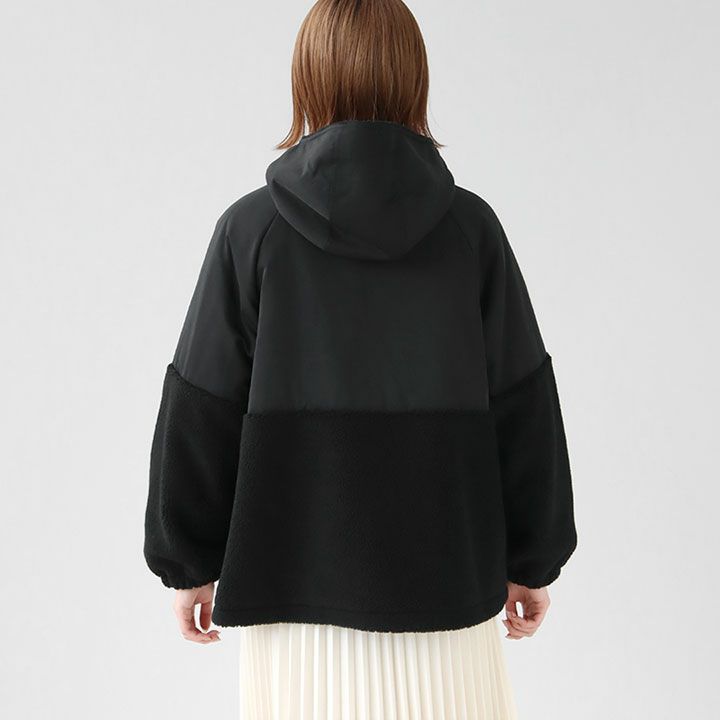 2022AW マイカ＆ディール ブルゾン 黒 ジャケット ドッキング ウール MICA & DEAL マイカ＆ディール｜ボアドッキングフーデットブルゾン